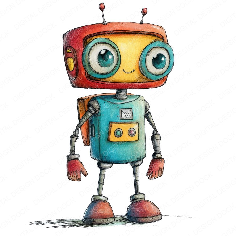 Cute Robot Boy fussy cut sheet in A4 format showing all 12 designs on one printable page
