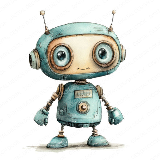Cute Robot Boy fussy cut sheet in US Letter format showing all 12 designs on one printable page