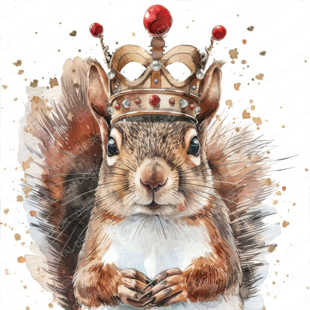 Cute Squirrel with a Crown fussy cut sheet in A4 format showing all 12 designs on one printable page