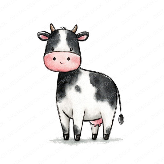 Cute Watercolour Dairy Cow Clipart Set (DDD012646)