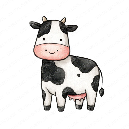 Cute Watercolour Dairy Cow Clipart Set (DDD012646)