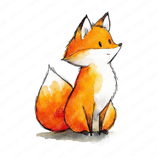 Cute Watercolour Fox Clipart Set (DDD012647)