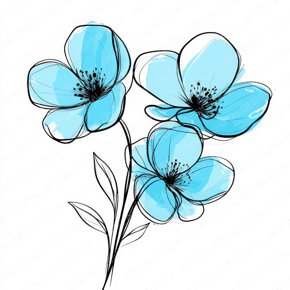 Cyan Abstract Flowers fussy cut sheet in US Letter format showing all 12 designs on one printable page