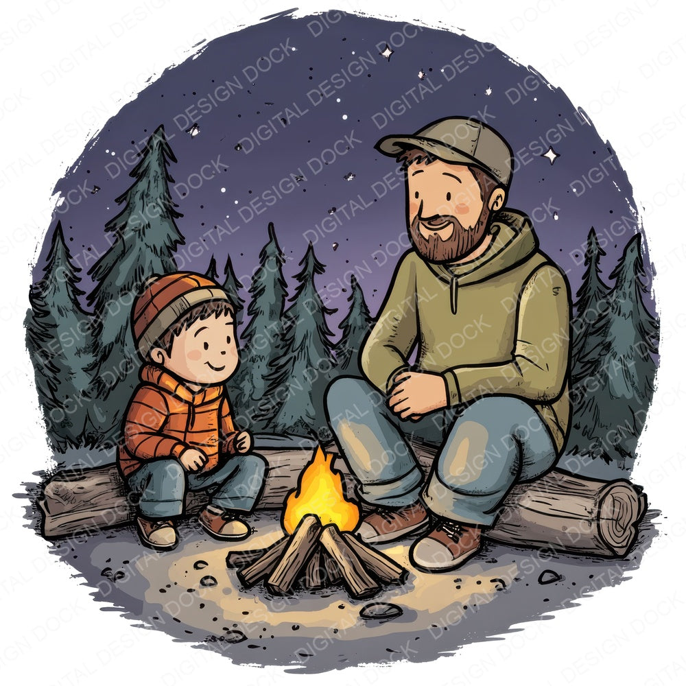 Dad and Son Camping Trip fussy cut sheet in A4 format showing all 12 designs on one printable page
