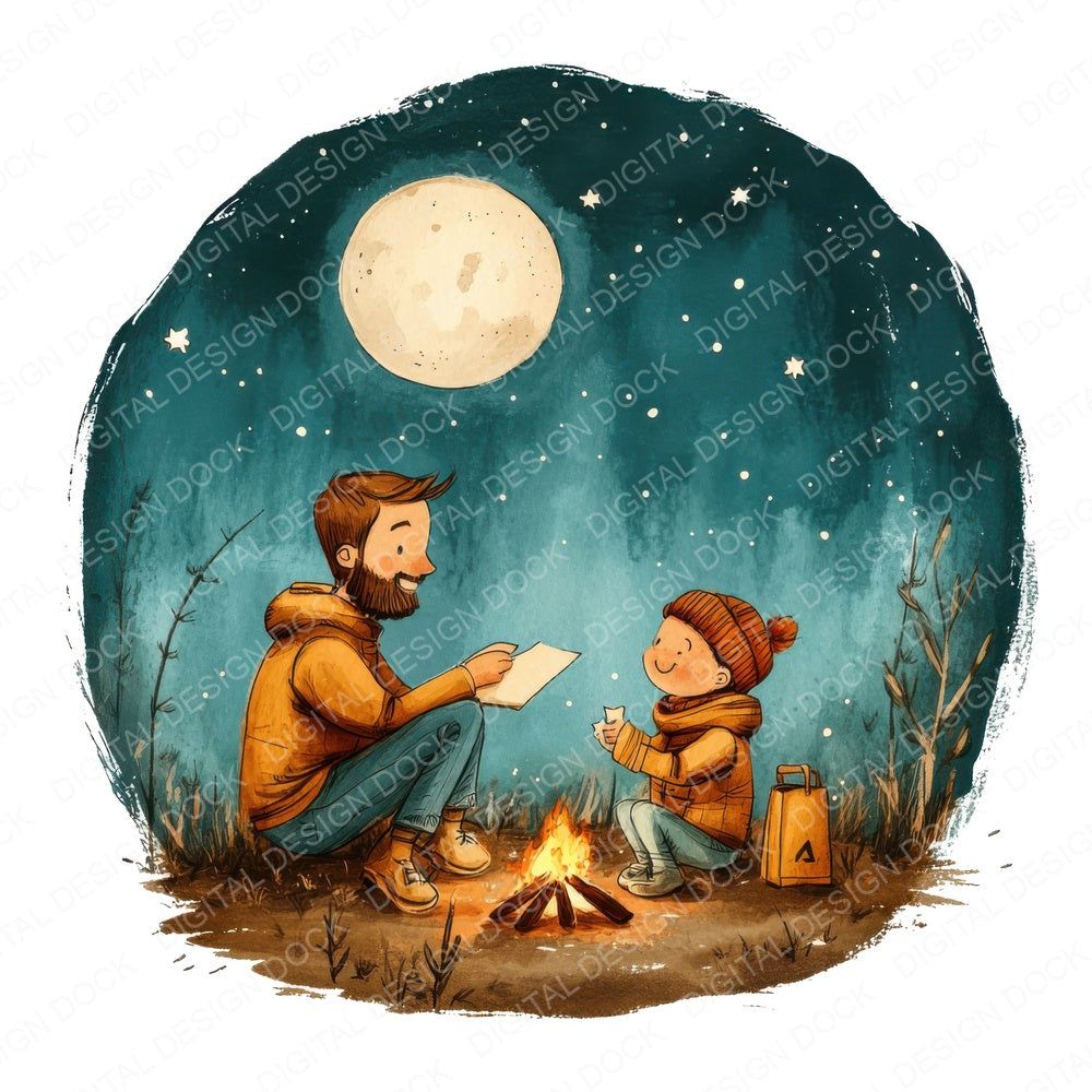 Dad and Son Camping Trip fussy cut sheet in US Letter format showing all 12 designs on one printable page