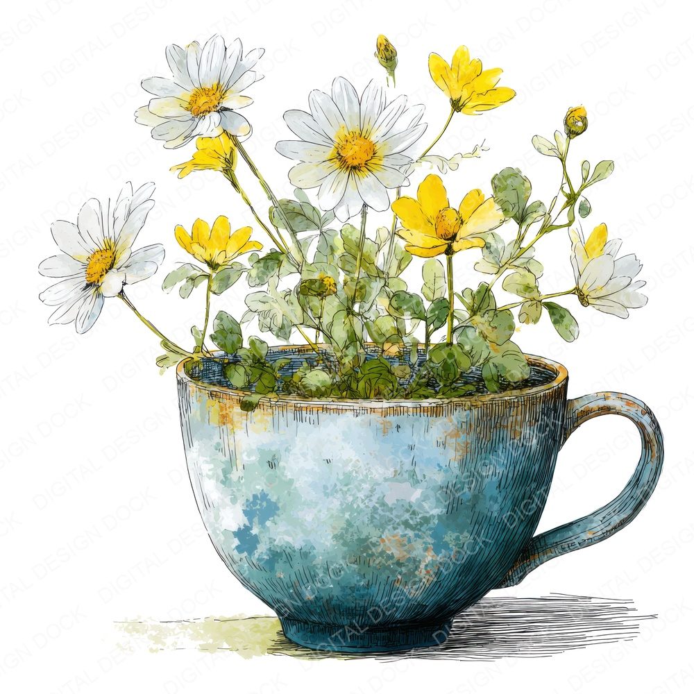 Daisy Teacup Fussy Cut Sheets (DDD009462)