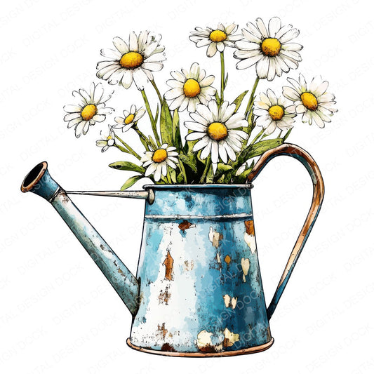 Daisy Watering Can fussy cut sheet in US Letter format showing all 12 designs on one printable page