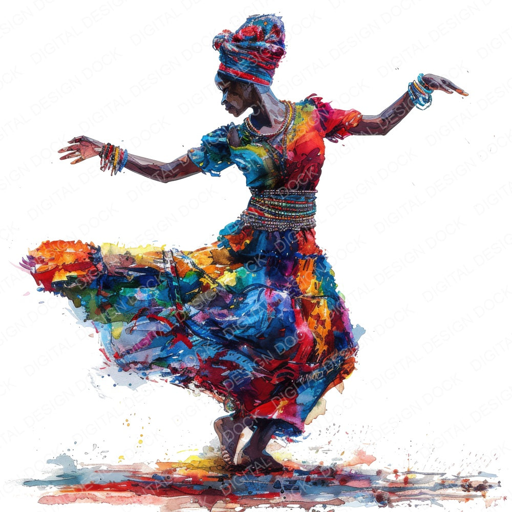 Dancing African Woman fussy cut sheet in A4 format showing all 12 designs on one printable page