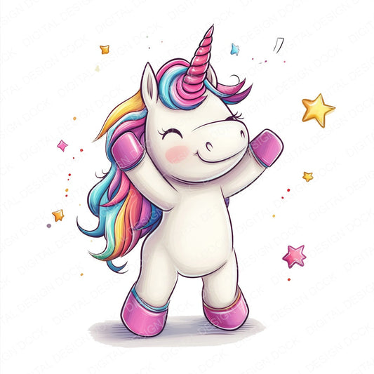 Dancing Unicorn fussy cut sheet in A4 format showing all 12 designs on one printable page
