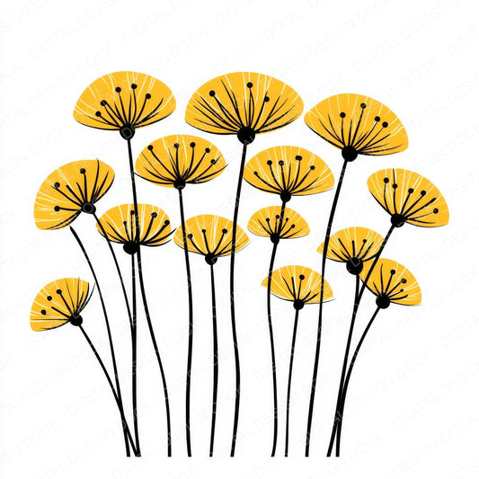 Dandelion Yellow Abstract Flowers fussy cut sheet in A4 format showing all 12 designs on one printable page