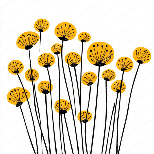 Dandelion Yellow Abstract Flowers fussy cut sheet in US Letter format showing all 12 designs on one printable page