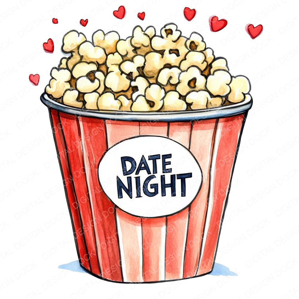 Date Night Popcorn fussy cut sheet in A4 format showing all 12 designs on one printable page