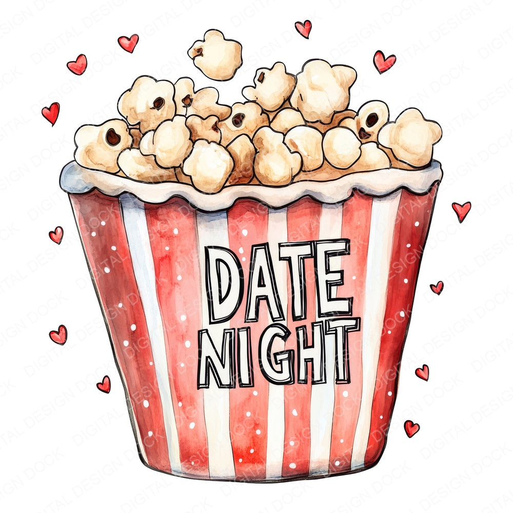 Date Night Popcorn fussy cut sheet in US Letter format showing all 12 designs on one printable page