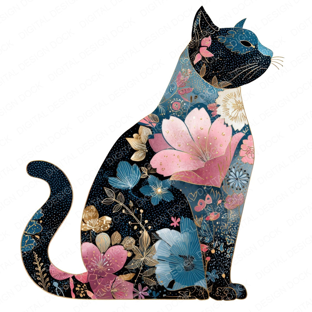 Decorative Floral Cat fussy cut sheet in US Letter format showing all 12 designs on one printable page