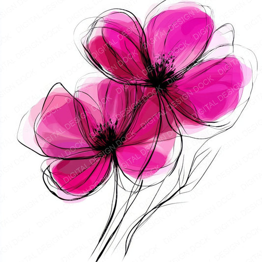 Deep Magenta Abstract Flowers fussy cut sheet in A4 format showing all 12 designs on one printable page