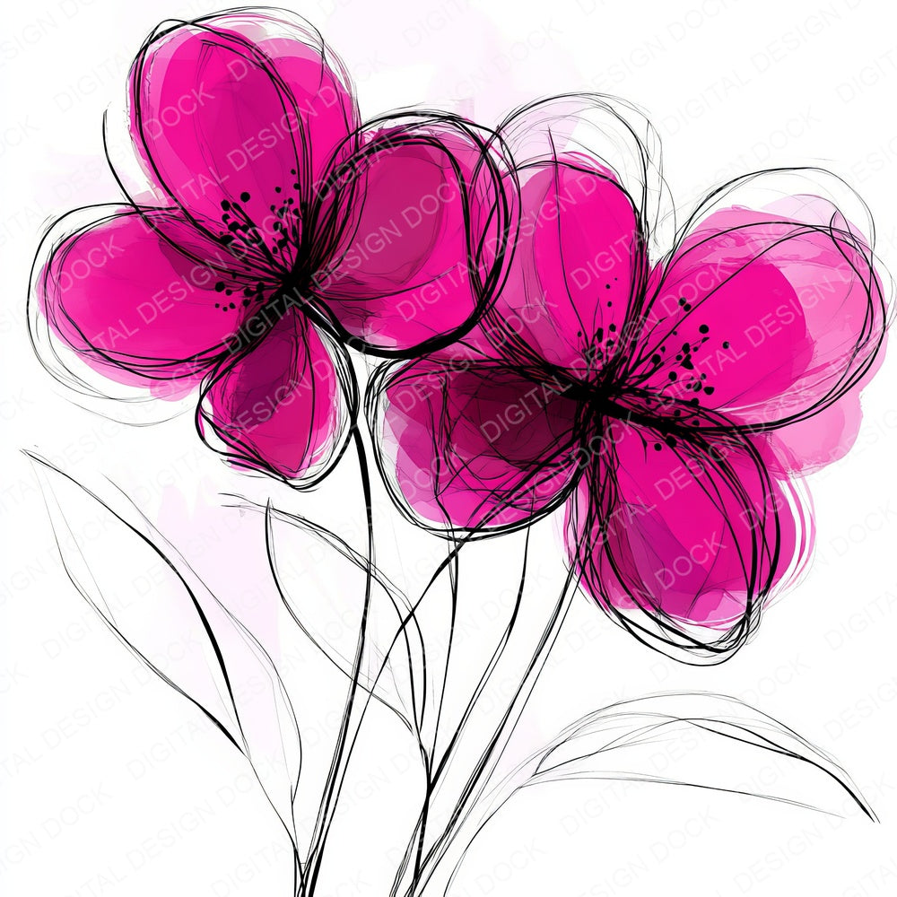 Deep Magenta Abstract Flowers fussy cut sheet in US Letter format showing all 12 designs on one printable page