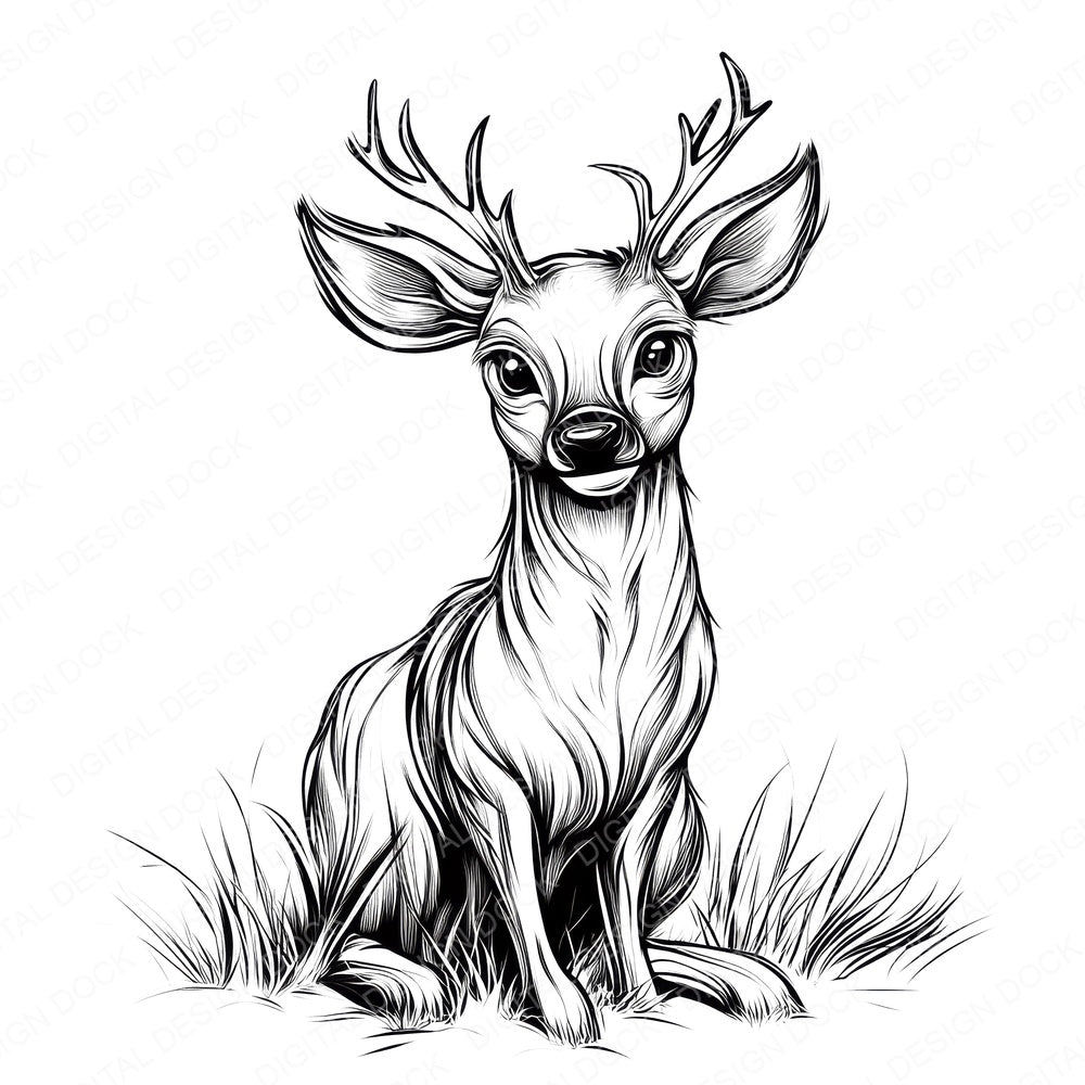 Deer Colouring Page fussy cut sheet in A4 format showing all 12 designs on one printable page