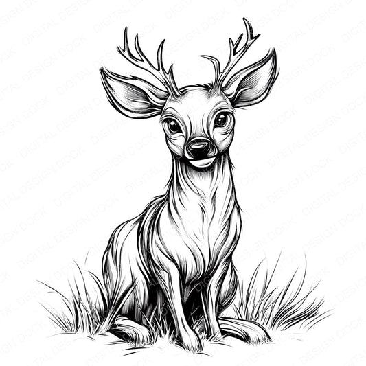 Deer Colouring Page fussy cut sheet in A4 format showing all 12 designs on one printable page