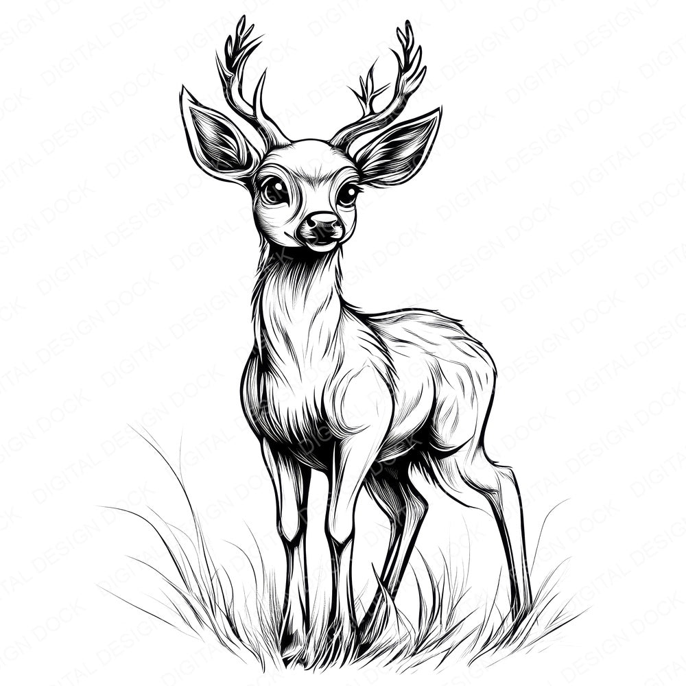 Deer Colouring Page fussy cut sheet in US Letter format showing all 12 designs on one printable page