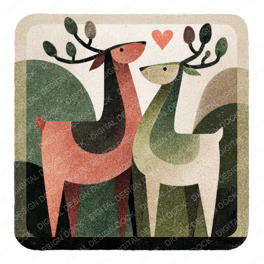 Deer Love Square Badge Clipart Set (DDD008291)