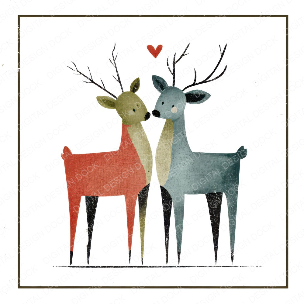 Deer Love Square Badge Clipart Set (DDD008291)