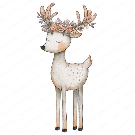 Deer Wearing Flower Crown fussy cut sheet in A4 format showing all 12 designs on one printable page