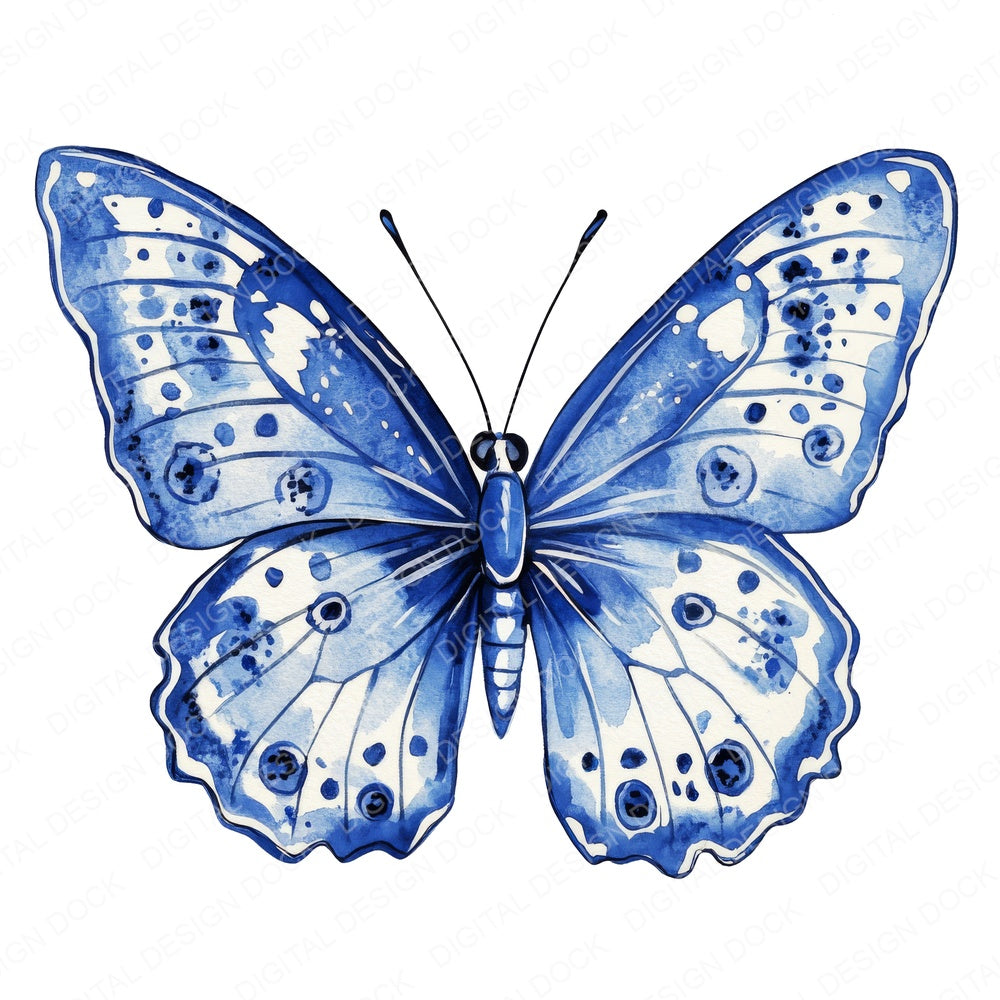 Delft Blue Design Butterfly fussy cut sheet in A4 format showing all 12 designs on one printable page
