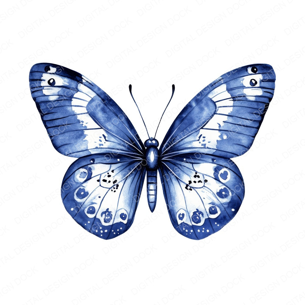 Delft Blue Design Butterfly fussy cut sheet in US Letter format showing all 12 designs on one printable page