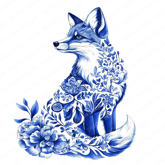 Delftware style Fox fussy cut sheet in A4 format showing all 12 designs on one printable page