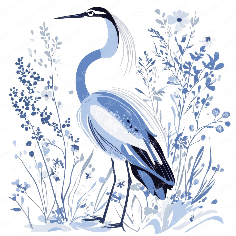 Delftware style Heron fussy cut sheet in A4 format showing all 12 designs on one printable page