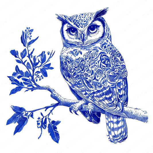 Delftware style Owl fussy cut sheet in A4 format showing all 12 designs on one printable page