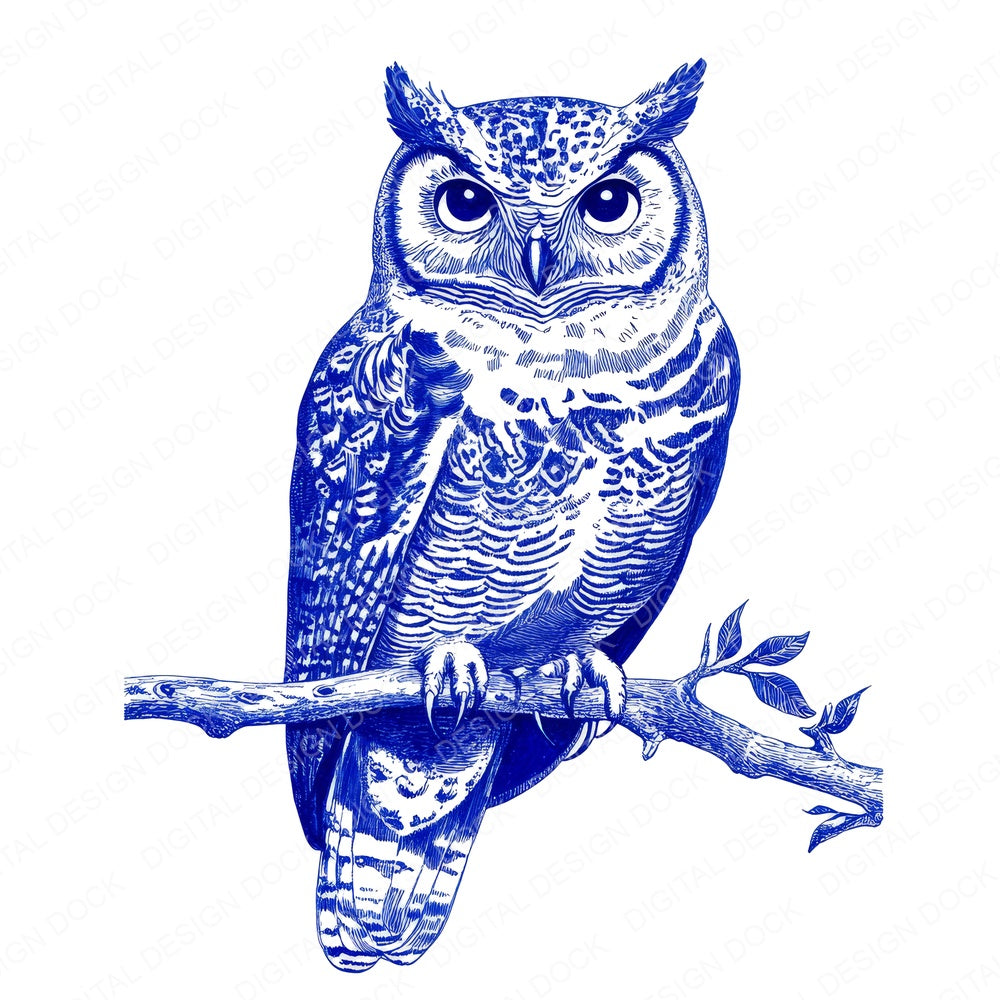 Delftware style Owl fussy cut sheet in US Letter format showing all 12 designs on one printable page
