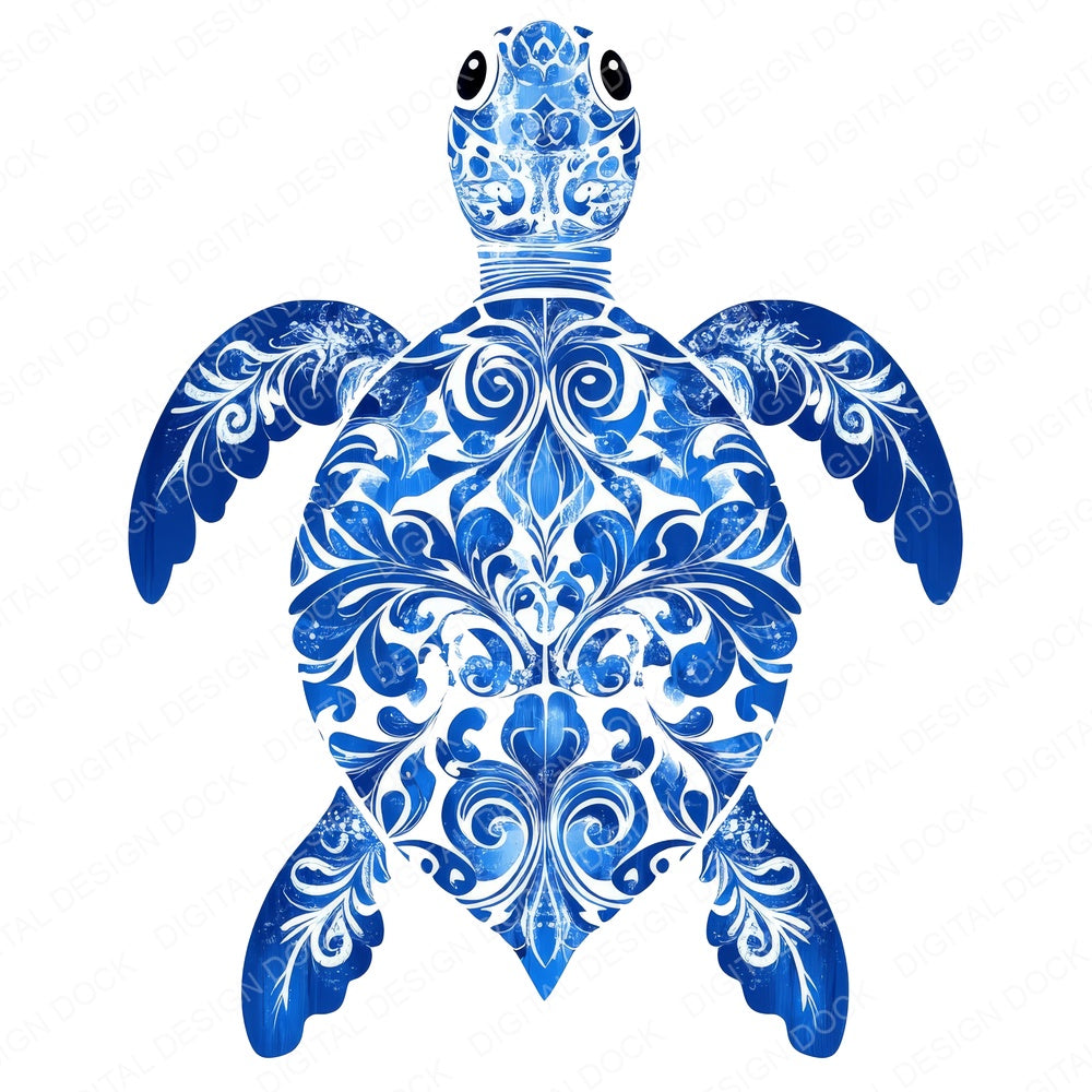 Delftware style Sea Turtle fussy cut sheet in A4 format showing all 12 designs on one printable page