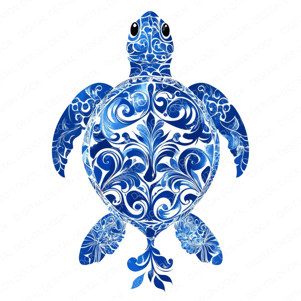 Delftware style Sea Turtle fussy cut sheet in US Letter format showing all 12 designs on one printable page