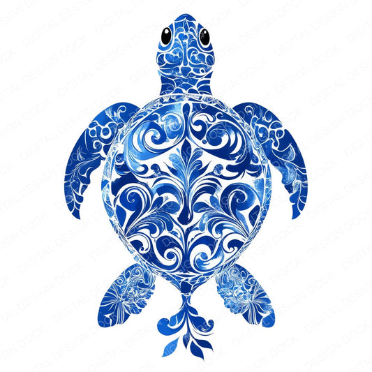 Delftware style Sea Turtle fussy cut sheet in US Letter format showing all 12 designs on one printable page