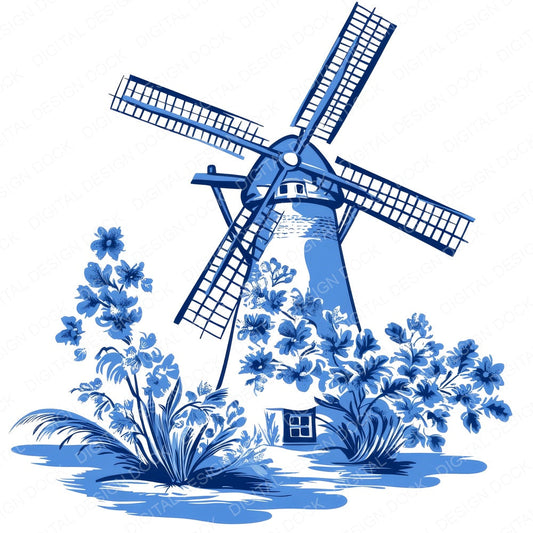 Delftware style Windmill fussy cut sheet in A4 format showing all 12 designs on one printable page
