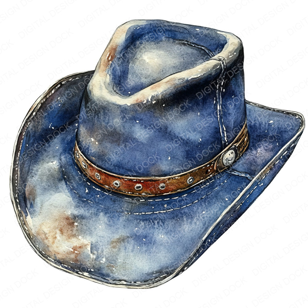Denim Cowboy Hat fussy cut sheet in A4 format showing all 12 designs on one printable page