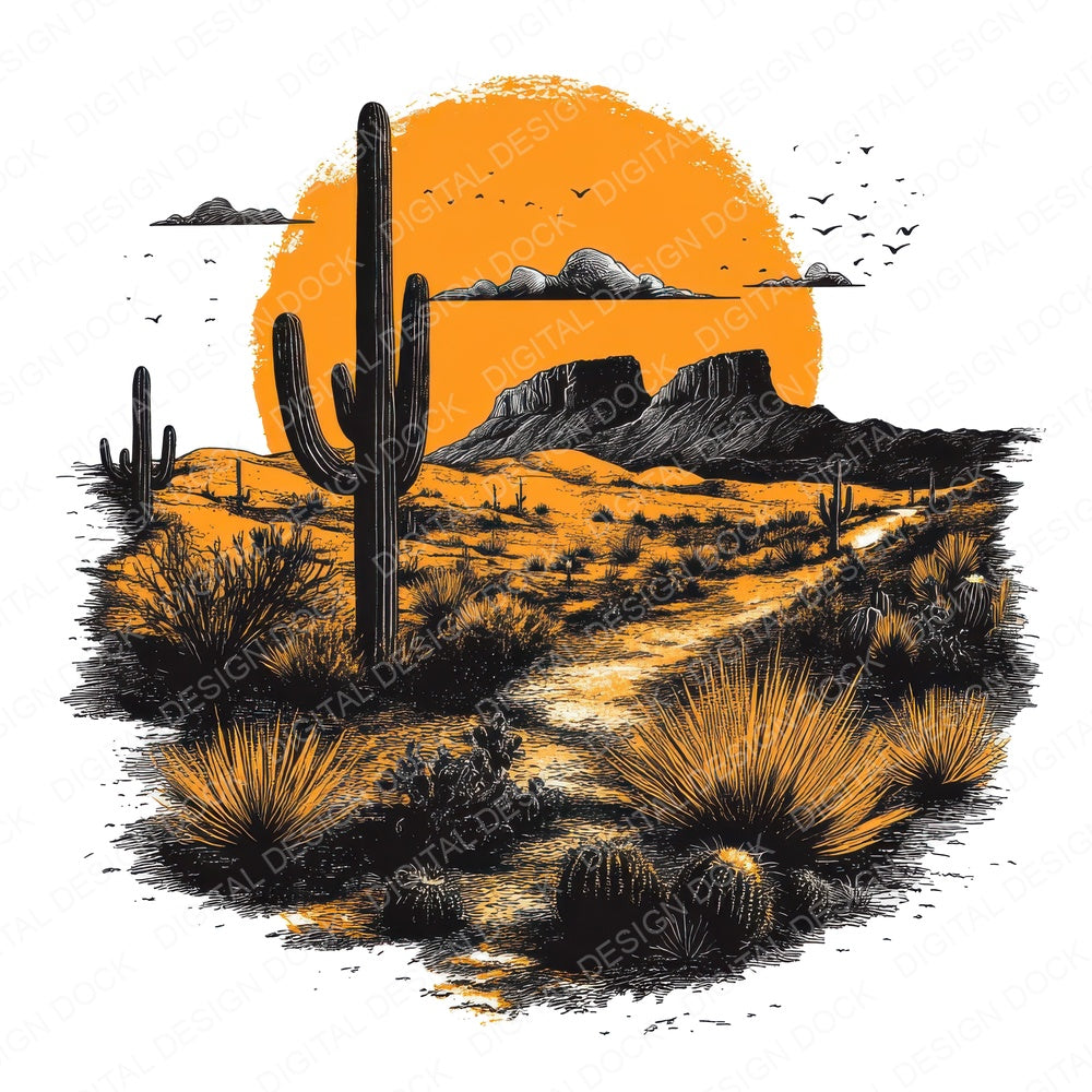 Desert Sunset Scene fussy cut sheet in A4 format showing all 12 designs on one printable page