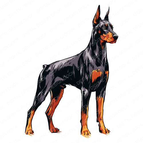 Single Doberman Watercolour Dog clipart design shown full size