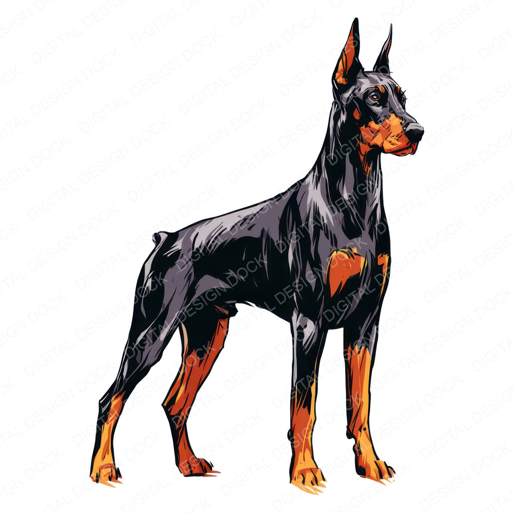 Single Doberman Watercolour Dog design shown full size, also included as clipart