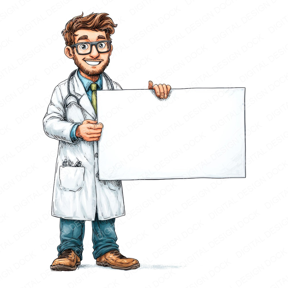 Doctor Holding Blank Banner fussy cut sheet in A4 format showing all 12 designs on one printable page
