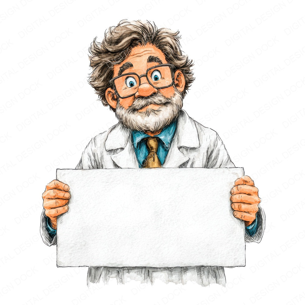 Doctor Holding Blank Banner fussy cut sheet in US Letter format showing all 12 designs on one printable page