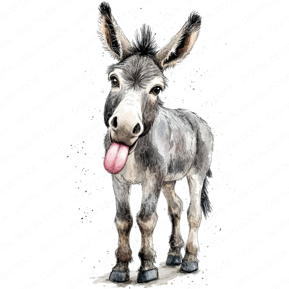 Donkey Tongue Out fussy cut sheet in A4 format showing all 12 designs on one printable page