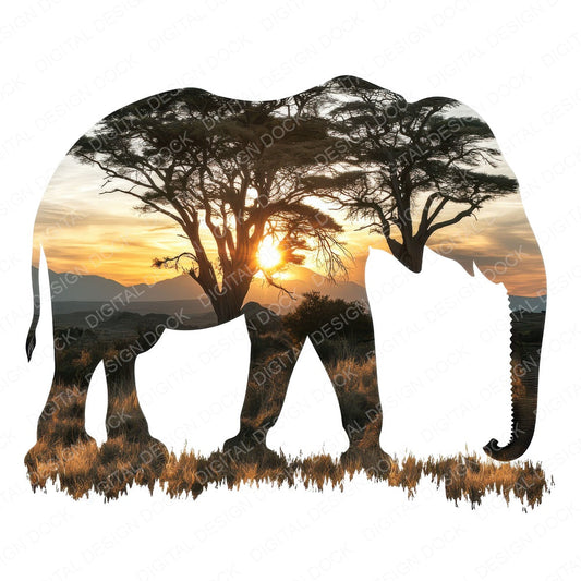 Double Exposure Elephant fussy cut sheet in A4 format showing all 12 designs on one printable page