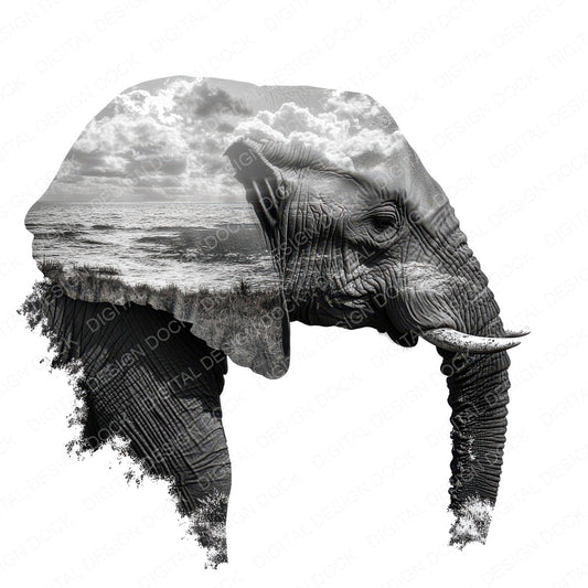 Double Exposure Elephant fussy cut sheet in US Letter format showing all 12 designs on one printable page