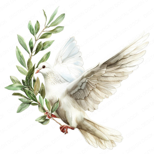 Dove Olive Branch Peace fussy cut sheet in US Letter format showing all 12 designs on one printable page