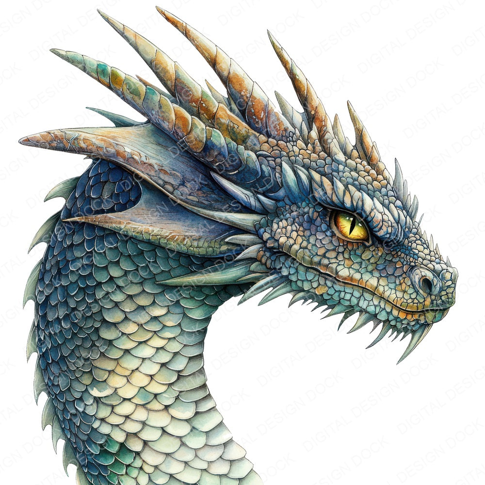 Dragon Profile fussy cut sheet in A4 format showing all 12 designs on one printable page