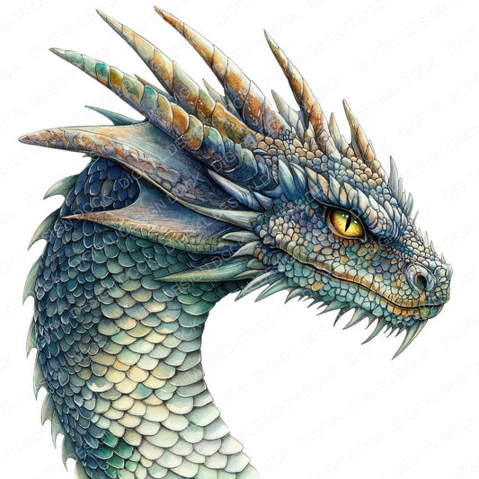 Dragon Profile fussy cut sheet in A4 format showing all 12 designs on one printable page