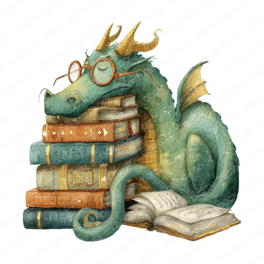 Dragon Reading Books fussy cut sheet in A4 format showing all 12 designs on one printable page