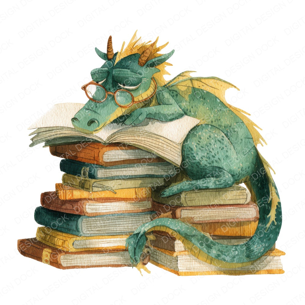 Dragon Reading Books fussy cut sheet in US Letter format showing all 12 designs on one printable page